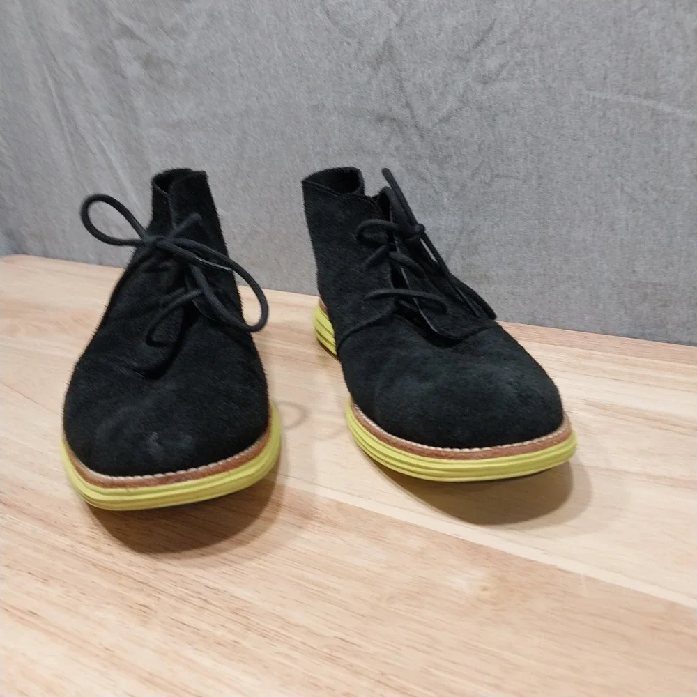 Cole Haan LunarGrand Chukka Boots Suede Mens C11185 9.5 Black Neon Yellow